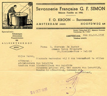 1935 Brief Met Mooie Hoofding Savonnerie Française G F SIMON Successeur F O KROON Amsterdam West - AKRU - Paesi Bassi