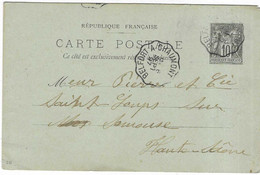1897 Carte Entier / Beau Cachet Ambulant Belfort à Chaumont / Exp Hanus à Lure 70 (commande Chaises Bois Courbé) - Railway Post