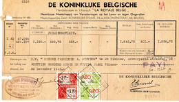 1945 Reçu Van DE KONINKLIJKE BELGISCHE Met Fiscale Zegels PERFIN R.B.  La Royale Belge - - Bank & Insurance