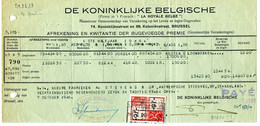 1946 Kwitantie Van DE KONINKLIJKE BELGISCHE Met Fiscale Zegels PERFIN R.B.  La Royale Belge - - Bank En Verzekering