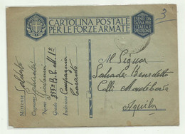 CARTOLINA FORZE ARMATE - 355 BATTAGLIONE TARANTO 1941 - Entero Postal