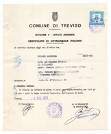 1979. ITALY,TREVISO,CITIZENSHIP CERTIFICATE,MUNICIPALITY OF TREVISO REVENUE STAMP - Revenue Stamps