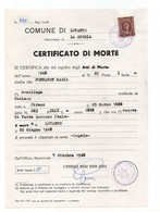 1968. ITALY,LA SPEZIA,DEATH CERTIFICATE,400 LIRE REVENUE STAMP - Fiscale Zegels