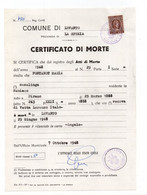 1968. ITALY,LA SPEZIA,DEATH CERTIFICATE,400 LIRE REVENUE STAMP - Fiscales
