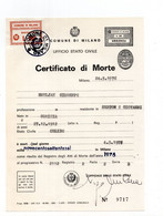 1976. ITALY,MILAN,DEATH CERTIFICATE,MUNICIPALITY OF MILAN REVENUE STAMP - Revenue Stamps