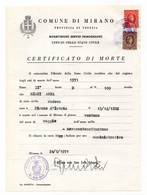 1971. ITALY,MERANO,DEATH CERTIFICATE,2 REVENUE STAMPS - Fiscales