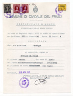 1975. ITALY,CIVIDALE,DEATH CERTIFICATE,MUNICIPALITY OF CIVIDALE 1 REVENUE STAMP AND 3 STATE REVENUE - Fiscale Zegels