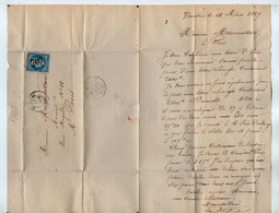 TB 3413 - 1867 - LAC - Lettre De Mr MAURETTE - CARRE à CAMBRAI Pour Mr MARMOTTAN Avocat à PARIS - 1849-1876: Période Classique