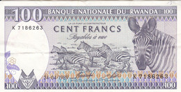 BILLETE DE RWANDA DE 100 FRANCS DEL AÑO 1989 (BANKNOTE) CEBRA-ZEBRA - Ruanda