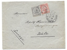 C63 Tunisie Lettre N°23+24 Obl Sfax Pour La Suisse (1905) - Lettres & Documents