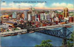 Pennsylvania Pittsburgh Riverfront Boulevard And Skyline 1945 Curteich - Pittsburgh