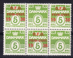 Denmark 1938 Mi#243 Mint Never Hinged Piece Of 6 With And Without Overprint - Neufs