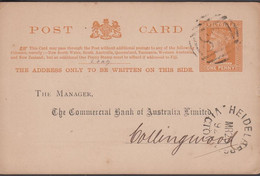 1892. VICTORIA ONE PENNY. STAMP DUTY. POST CARD.  VICTORIA. Cancelled HEIDELBERG VICTORIA MR 25 92. Bluish... - JF430266 - Lettres & Documents