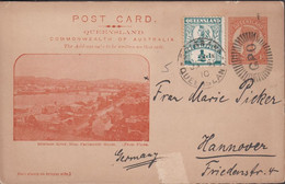 1910. QUEENSLAND AUSTRALIA  POST CARD ONE PENNY VICTORIA QUEENSLAND + ½ PENNY To Hannover Germany Cancelle... - JF430286 - Cartas & Documentos