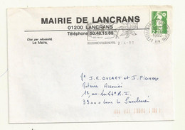MARIANNE DU BICENTENAIRE 2.20  SUR ENVELOPPE MAIRIE DE LANCRANS (01). - 1989-1996 Maríanne Du Bicentenaire