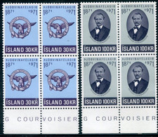 ICELAND 1971 Patriotic Society  Centenary Blocks Of 4 MNH / **.  Michel 455-56 - Nuevos