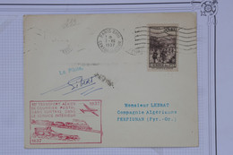 C FRANCE BELLE LETTRE  SIGNEE DU PILOTE  SIBERT 1937 1ER VOL   PARIS A  PERPIGNAN  +AFFRANCH. PLAISANT - Erst- U. Sonderflugbriefe