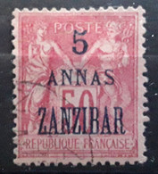 ZANZIBAR 1896 , Type SAGE NSU Surchargé Yvert No 28, 5 Annas Sur 50 C Rose Obl TB - Usati