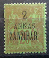 ZANZIBAR 1896 , Type SAGE NSU Surchargé Yvert No 33, 2 Annas Sur 20 C Brique Sur Vert  Neuf (*)  TB - Unused Stamps