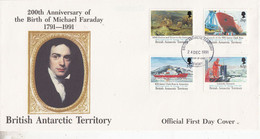 British Antarctic Territory 1991 200th Anniversary M. Faraday 4v  FDC Ca Faraday (BAT331) - FDC