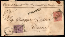 Regno - Vittorio Emanuele II - Bustina Assicurata Lire Cinquecento Gr. 8 E 3/4 Affrancata Con 40 Cent + 60 Cent (20 + 21 - Autres & Non Classés