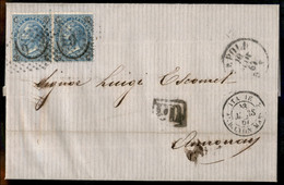 Regno - Vittorio Emanuele II - Lettera Per La Francia Con Coppia 20/15 Cent II Tipo (24) Con Annullo Numerale 19 Da Napo - Autres & Non Classés