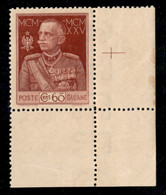 Regno - Vittorio Emanuele III - 1925 - 60 Cent Giubileo (186c) - Filigrana Lettere STERO 6/10 - Angolo Di Foglio - Gomma - Autres & Non Classés