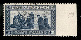 Regno - Vittorio Emanuele III - 1926 - San Francesco 1,25 Lire Dent. 11 Non Dentellato A Destra Con Ampio Bordo Di Fogli - Autres & Non Classés