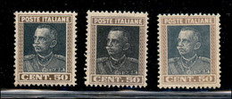 Regno - Vittorio Emanuele III - 1927 - 50 Cent Parmeggiani (218) - Insieme Di Tre Valori Con Tonalità Di Colore Differen - Autres & Non Classés