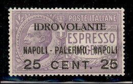 Regno - Vittorio Emanuele III - 1917 - 25 Cent Su 40 Cent Idrovolante Napoli - Palermo (2-aerea) - Gomma Integra - Ben C - Autres & Non Classés