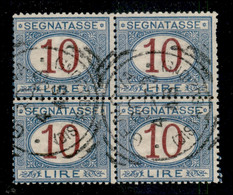 Regno - Umberto I - 1893 - 10 Lire Segnatasse (28) - Quartina - Usati - Autres & Non Classés