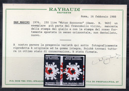 AV - SAN MARINO 1976 : Mutuo Soccorso N. 969 VISTOSA E RARA VARIETA' *** Cert Raybaudi M20p - Variedades Y Curiosidades