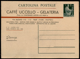 Repubblica - Cartolina Postale Democratica 2 Lire (C130) Nuova Con Stampa Pubblicitaria Caffè Uccello Gelateria Di Napol - Autres & Non Classés