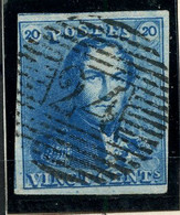 BELGIQUE - COB 2 20C BLEU ROI EPAULETTES MARGE OBLITERE - 1849 Hombreras