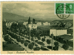 ALBANIA  1937 Postcard Of Boulevard Mussolini, Tirana Sent To JIČIN, Czechoslovakia With TIRANA 5 Postmark, Dated 3.8.37 - Albania