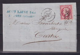 D 368 / LOT NAPOLEON N° 24 OBL SUR DEVANT DE LETTRE - 1862 Napoleon III