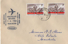 TB 3419 - 1960 - LSC - Lettre Par Avion / Sté SABENA / Première Liaison Par Avion A Réaction BRUXELLES - MANCHESTER - Storia Postale