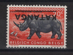 Katanga - N°7 - Surcharge Renversée - Faune - Rhinoceros - * Neuf Avec Trace De Charniere - Katanga