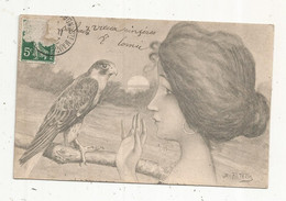 Cp ,illustrateur ,signée B. Patelly ,voyagée 1909 , Dos Simple ,femme ,oiseau , Rapace - Autres & Non Classés