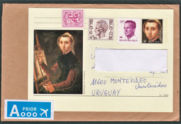 Belgium Belgie 2005 Priority Circulated Cover To Montevideo Stationery Card Art Painting Tableau Catharina Van Hemessen - Storia Postale