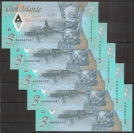 COOK Islands. 5 Pieces X 3 Dollars 2021. Polimer. UNC. - Cook Islands