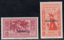 1932 2 Valori Sass. 22-25 MH* Cv 112 - Egeo (Scarpanto)