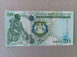 Billete De Lesotho De De 20 Malothi, Nº Bajo A001608, UNCIRCULATED - Lesoto