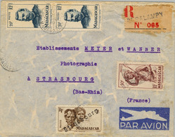 1949 MADAGASCAR ,  BESALAMPY - STRASBOURG , SOBRE CERTIFICADO , CORREO AÉREO , TRÁNSITO , LLEGADA - Lettres & Documents