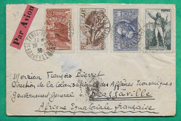 N°314 + 315 + 318 + 319 ROUGET DE LISLE JEAN JAURES BEL AFFRANCHISSEMENT PARIS PAR AVION BRAZZAVILLE CONGO AEF 1936 - 1960-.... Cartas