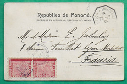 CARTE POSTALE PANAMA 4 CENTAVOS LIGNE MARITIME COLON A BORDEAUX POUR LYON RHONE 1905 LETTRE COVER FRANCE - Poste Maritime