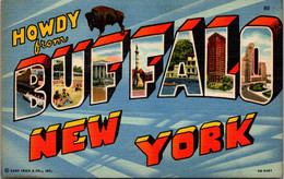 New York Buffalo Howdy Greetings From Large Letter Linen Curteich - Buffalo