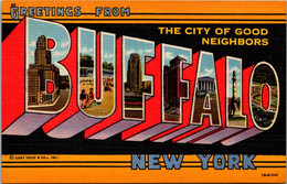 New York Buffalo Greetings From Large Letter Linen Curteich - Buffalo