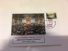 (3 H 40) UKRAINE President Address To Portugal Parliament (21st April 2022) With OZ Stamp - Brieven En Documenten