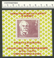 B69-46 CANADA 1972 Toronto Gzowski Polish Philatelic Society Sheet 1 MNH - Vignettes Locales Et Privées